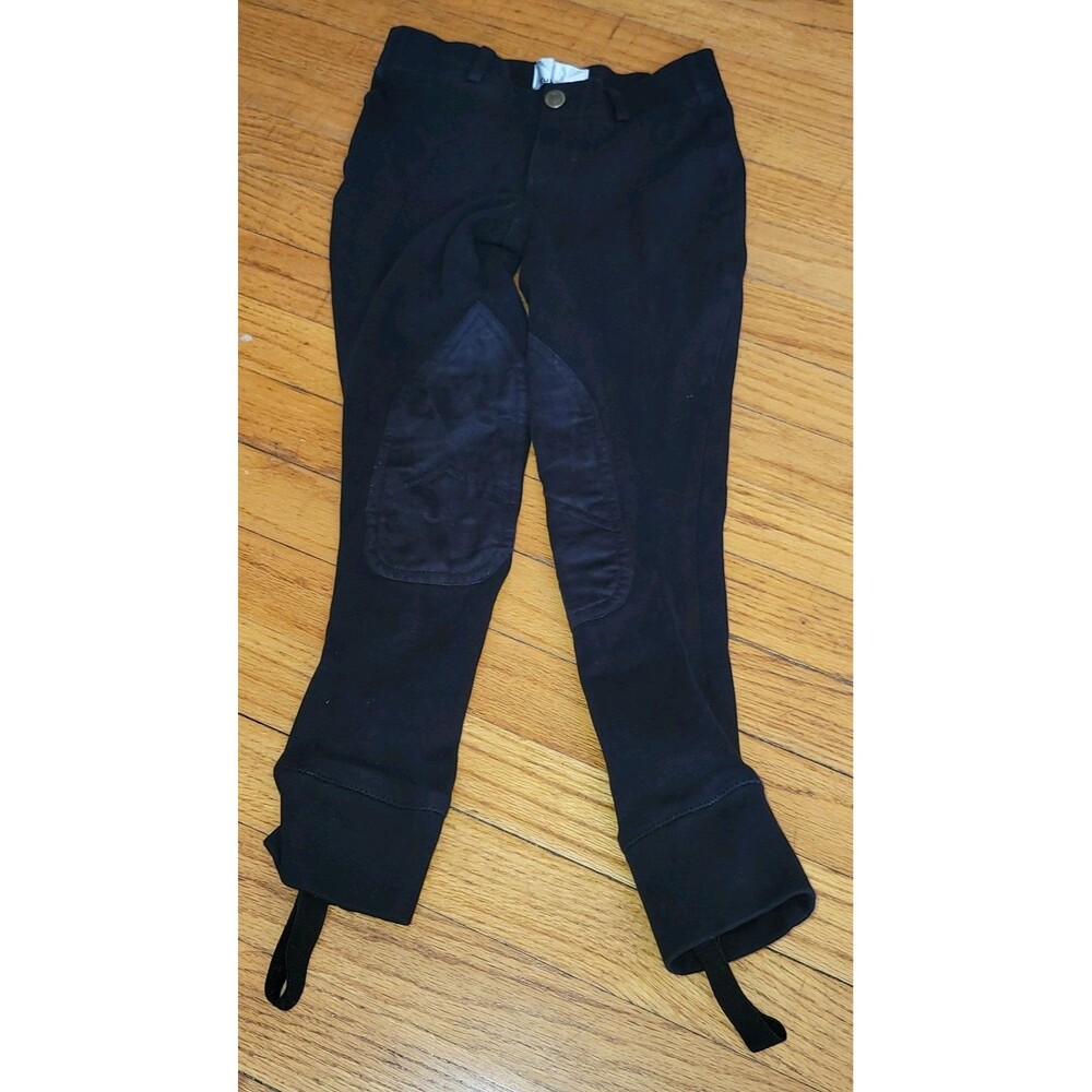 TuffRider Breeches girls 08 Black Knee Patch Equestrian Riding with foot.holders